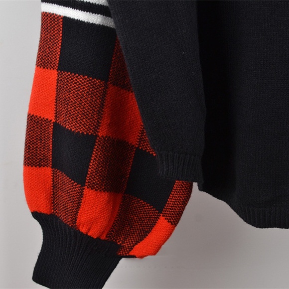 Women's Bottoming Shirt Round Neck Plaid Blocks Plus Size Sweater - Picture 9 of 12